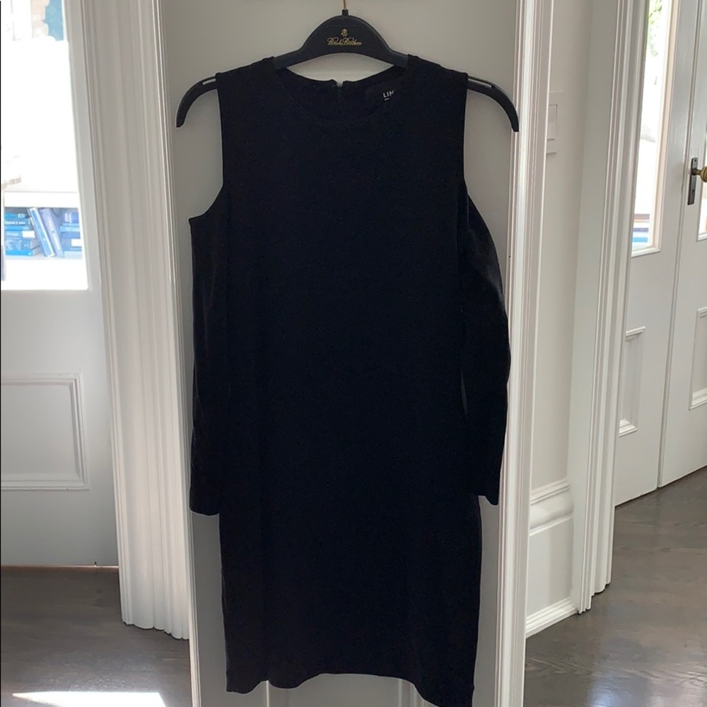 LINE cold shoulder black mini dress size M